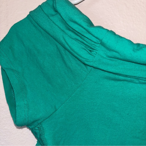 Y2K Style Green Lace Accent Short Sleeve Off the Shoulder Top, Cap Sleeves - Picture 7 of 9
